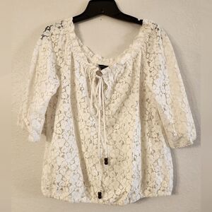Moda International Cotton Blend Blouson Lace Blouse Size Large.